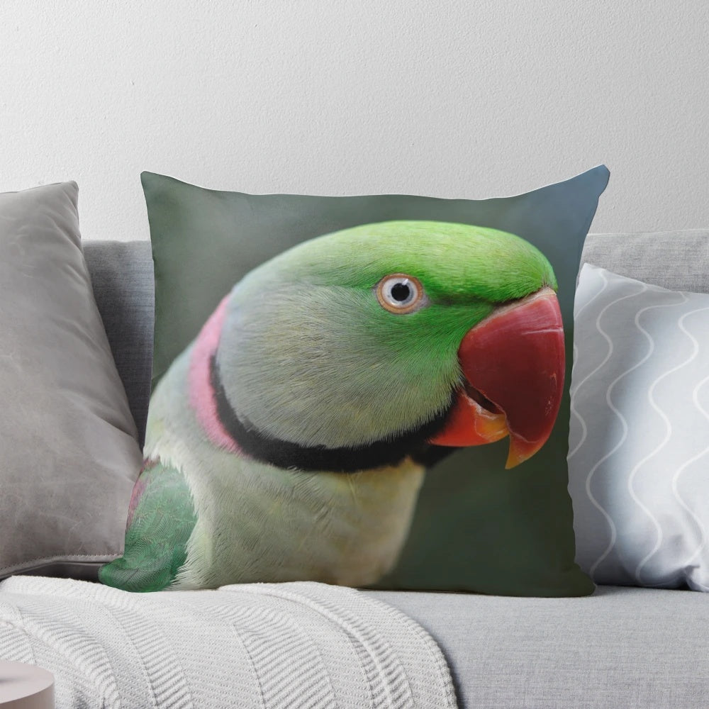 Vibrant close-up photograph of an Alexandrine parrot, showcasing its vivid colors and distinct features.