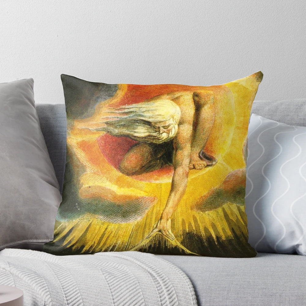 Pillow featuring William Blake's "Ancient of Days" painting in high definition
