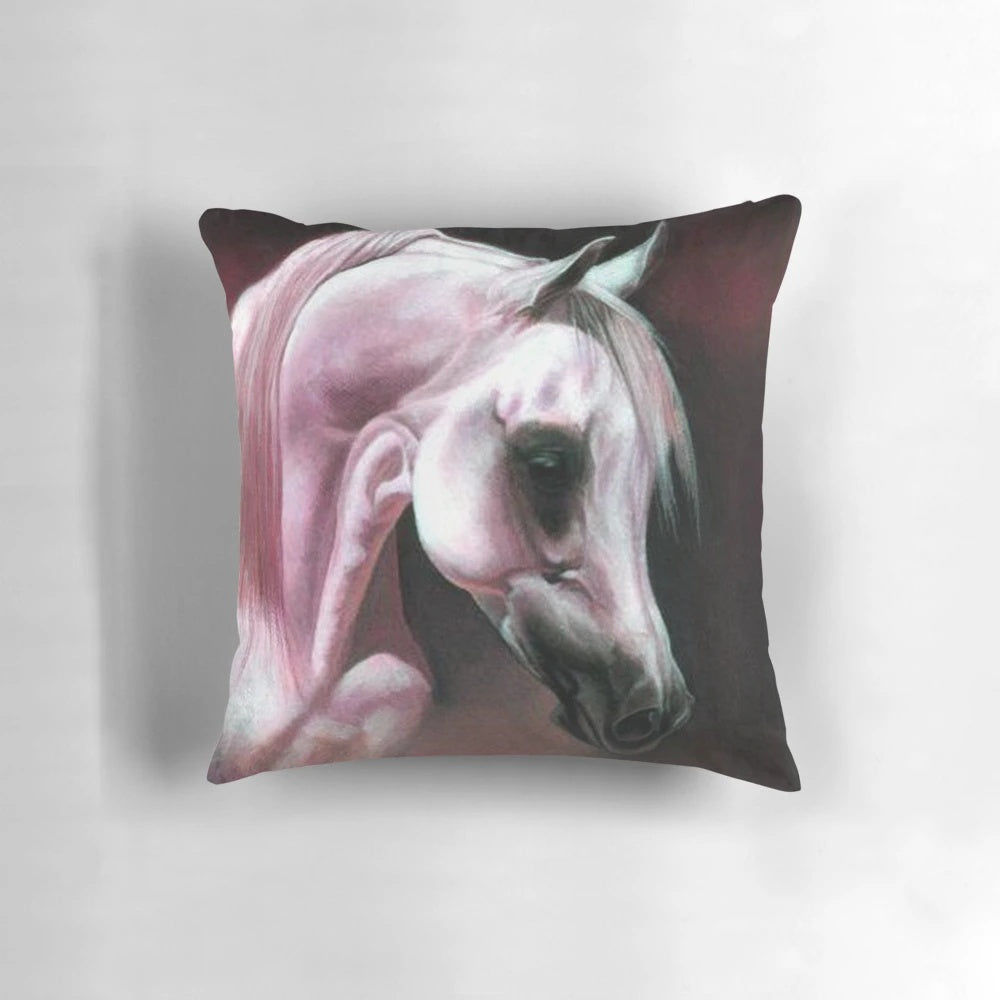 Beautifully detailed portrait of an Arabian horse printed on a soft, plush pillow for your home or office.