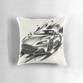 Aston Martin DBS decorative pillow with vibrant watercolor and calligraphy art design