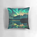 Vibrant Aurora Borealis lighting up the night sky over snowy mountains