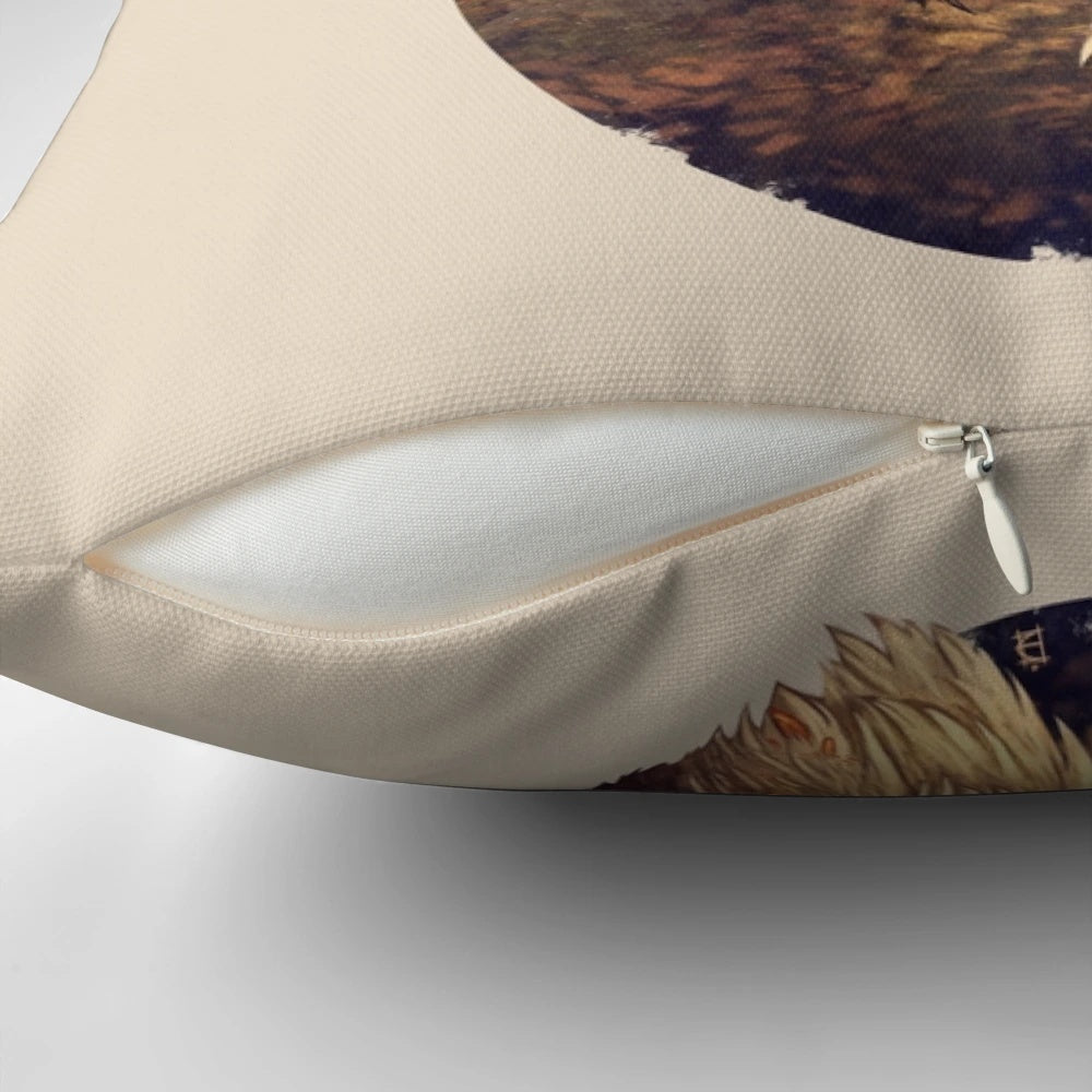 Detailed Autumn pillow design featuring a realistic deer portrait in a fantastical forest scene