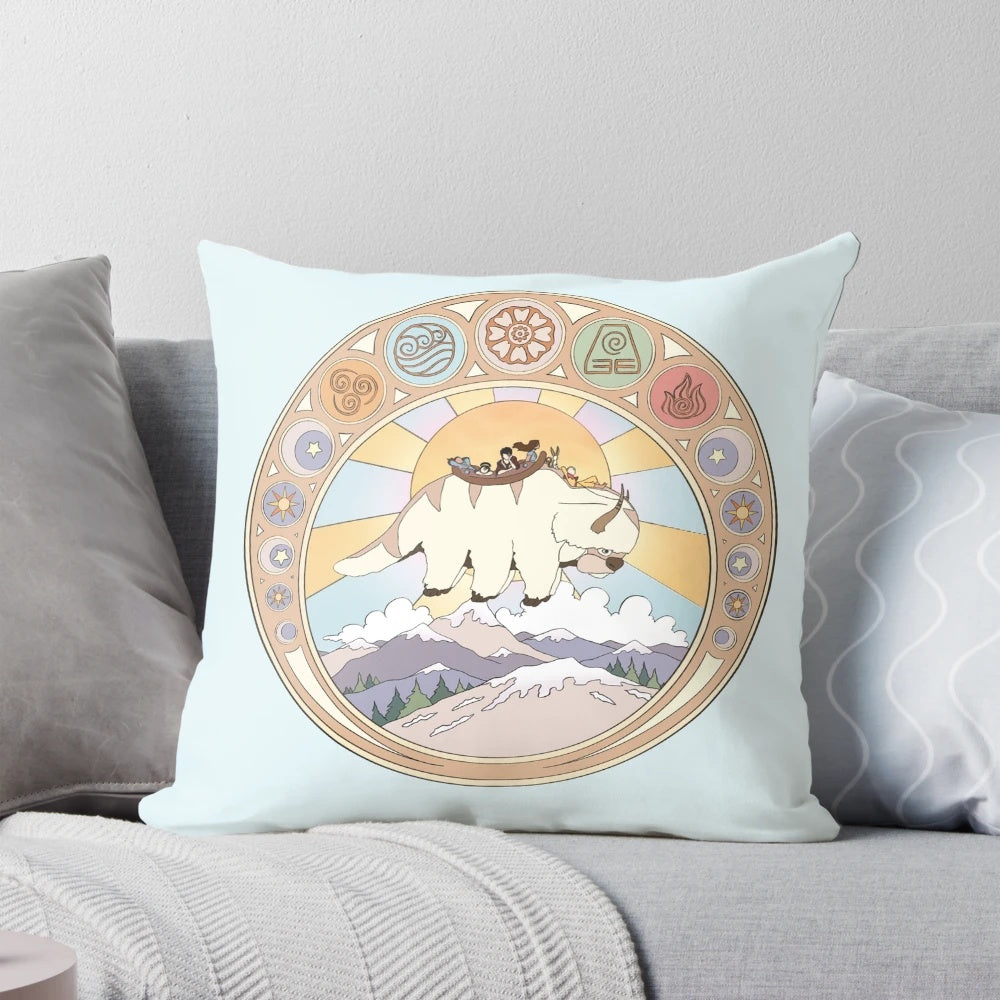 Vibrant pillow featuring the characters and elements from Avatar: The Last Airbender
