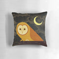 A beautiful digital illustration of a barn owl perched on a branch against a moonlit night sky.