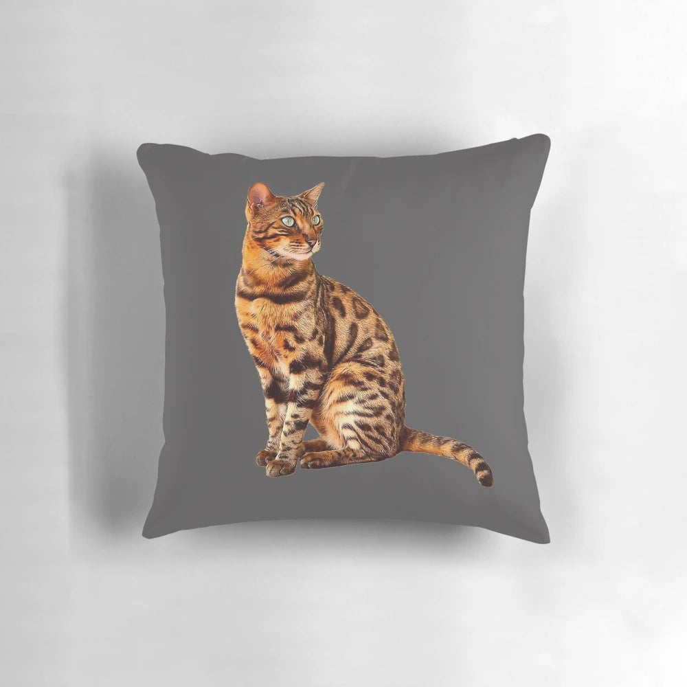Soft and plush leopard print pillow featuring a Bengal cat kitten design, perfect gift for cat enthusiasts.