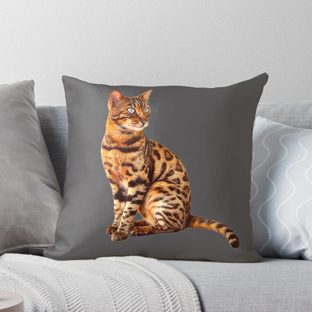 Soft and plush leopard print pillow featuring a Bengal cat kitten design, perfect gift for cat enthusiasts.