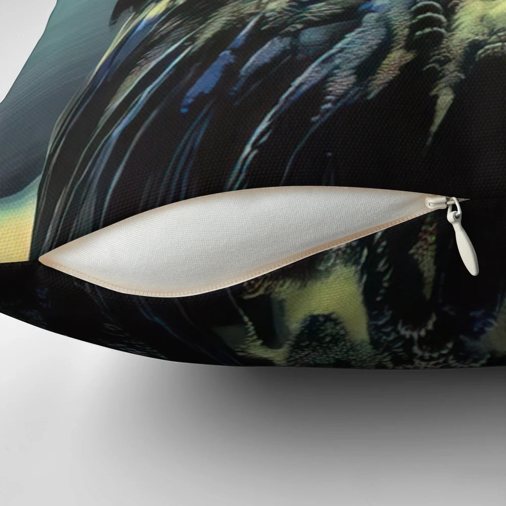 Eyvind Earle's "Big Sur Poem" nature-inspired geometric art printed on a high-quality pillow.