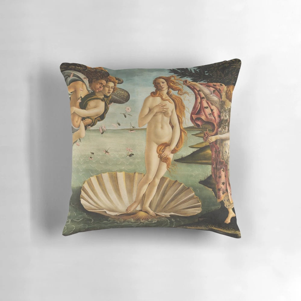 Decorative pillow featuring Sandro Botticelli's famous painting "The Birth of Venus