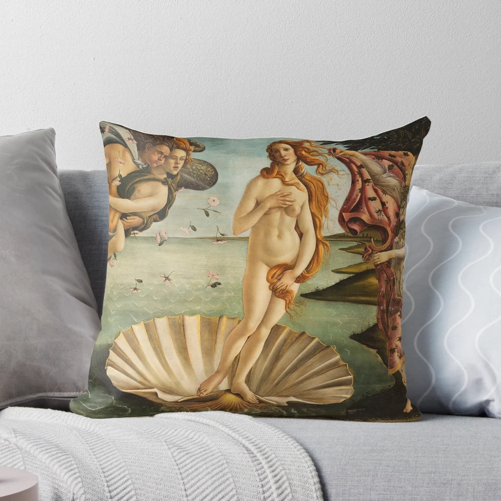 Decorative pillow featuring Sandro Botticelli's famous painting "The Birth of Venus
