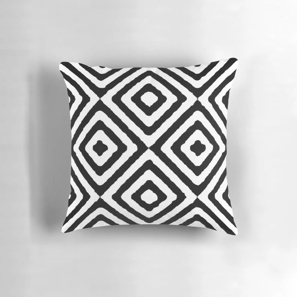 Black and white geometric diamonds pattern cushion design