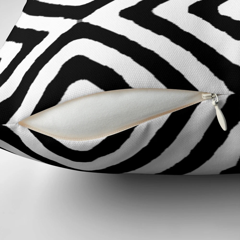 Black and white geometric diamonds pattern cushion design