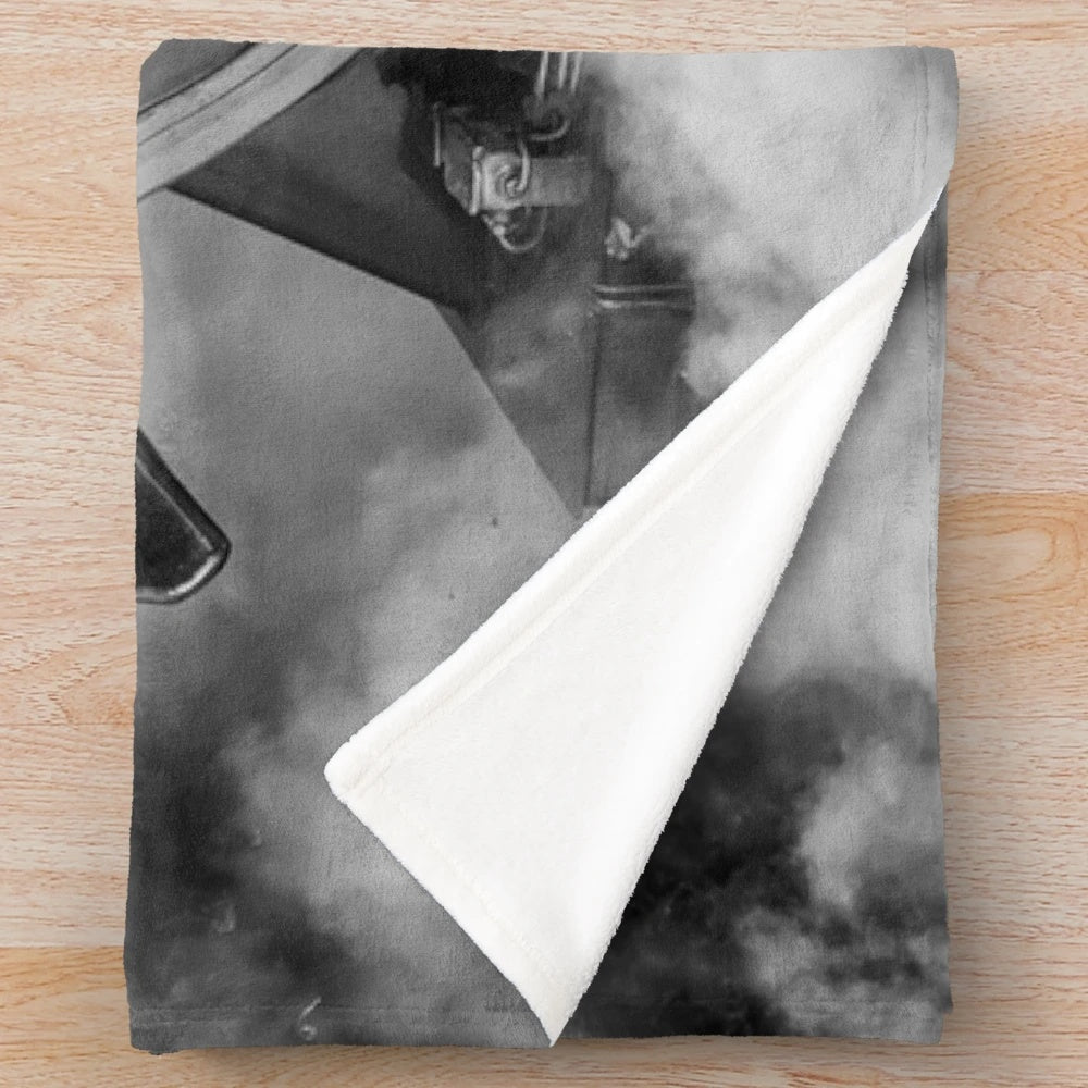 Plush blanket with black and white image of the iconic steam locomotive, the Flying Scotsman 60103