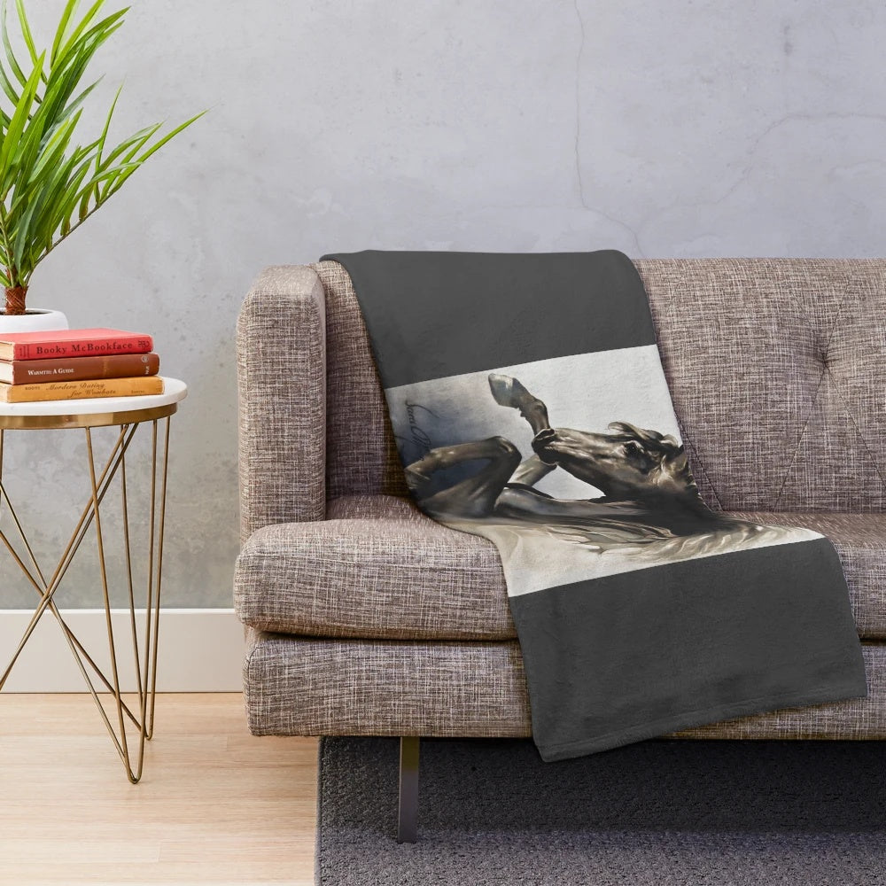 Black stallion plush blanket with a magnificent horse design