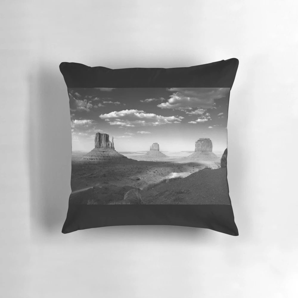 Monument Valley in Black and White Landscape Photograph Pillow