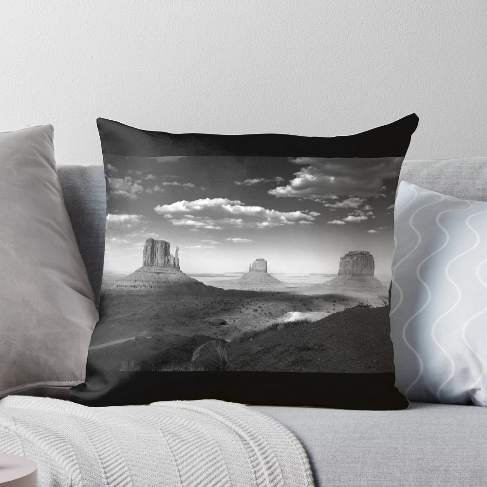 Monument Valley in Black and White Landscape Photograph Pillow