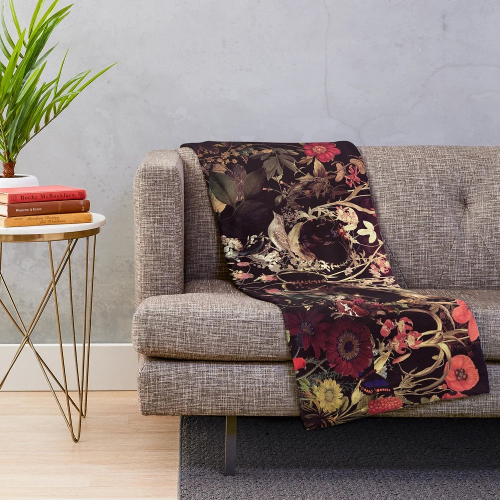 Bloom skull plush blanket featuring a vibrant floral design and sugar skull motif