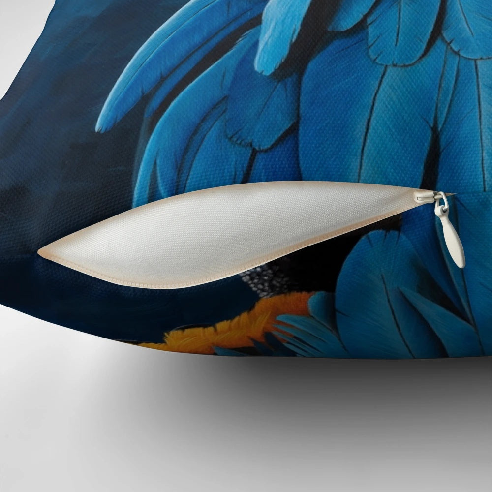 A hyperrealistic portrait painting of a beautiful blue and gold macaw bird