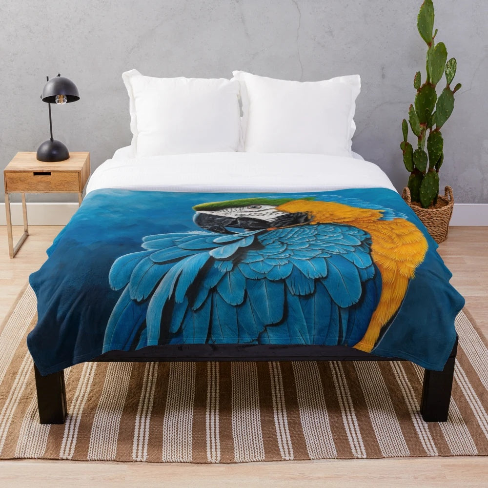 Blue and gold macaw portrait plush blanket
