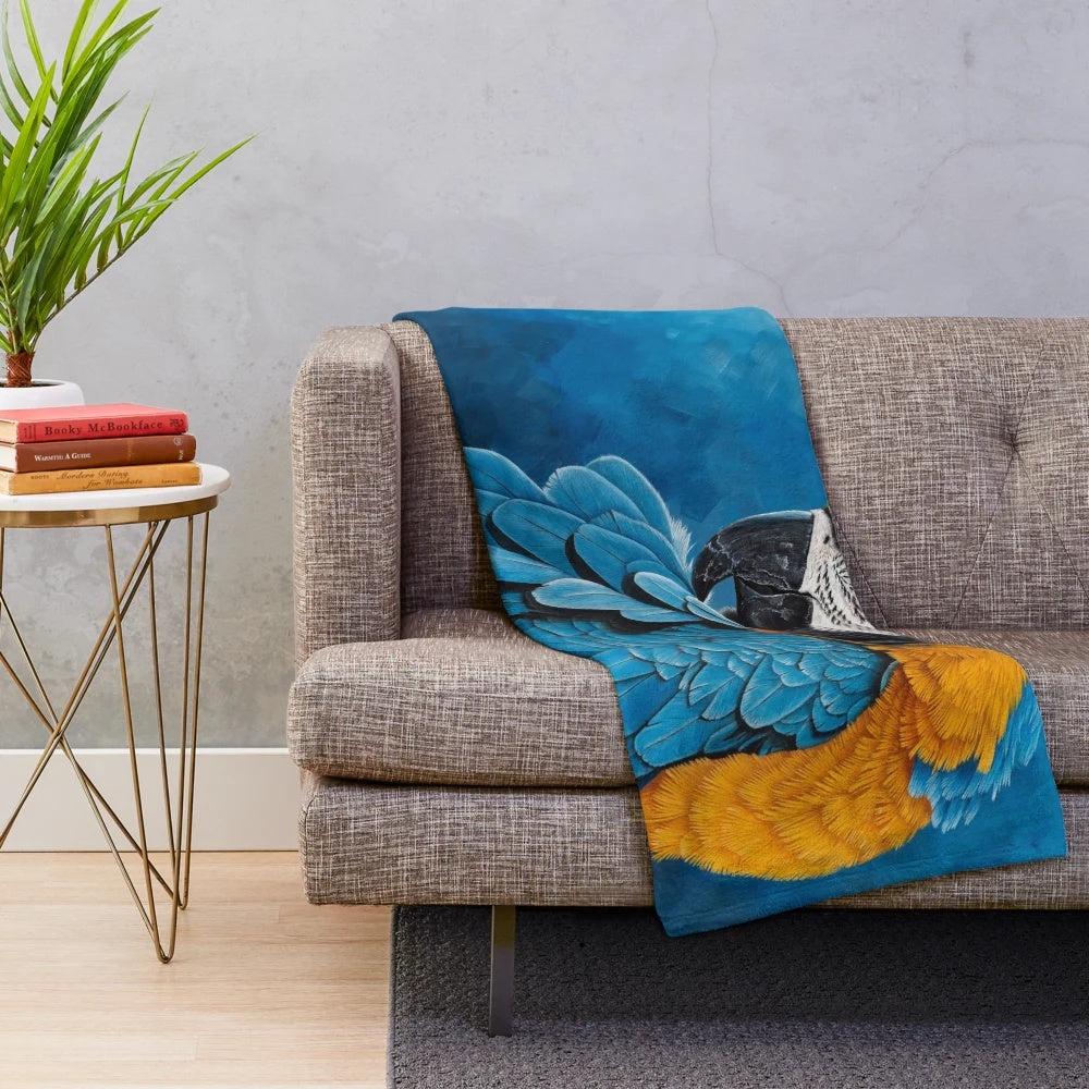 Blue and gold macaw portrait plush blanket