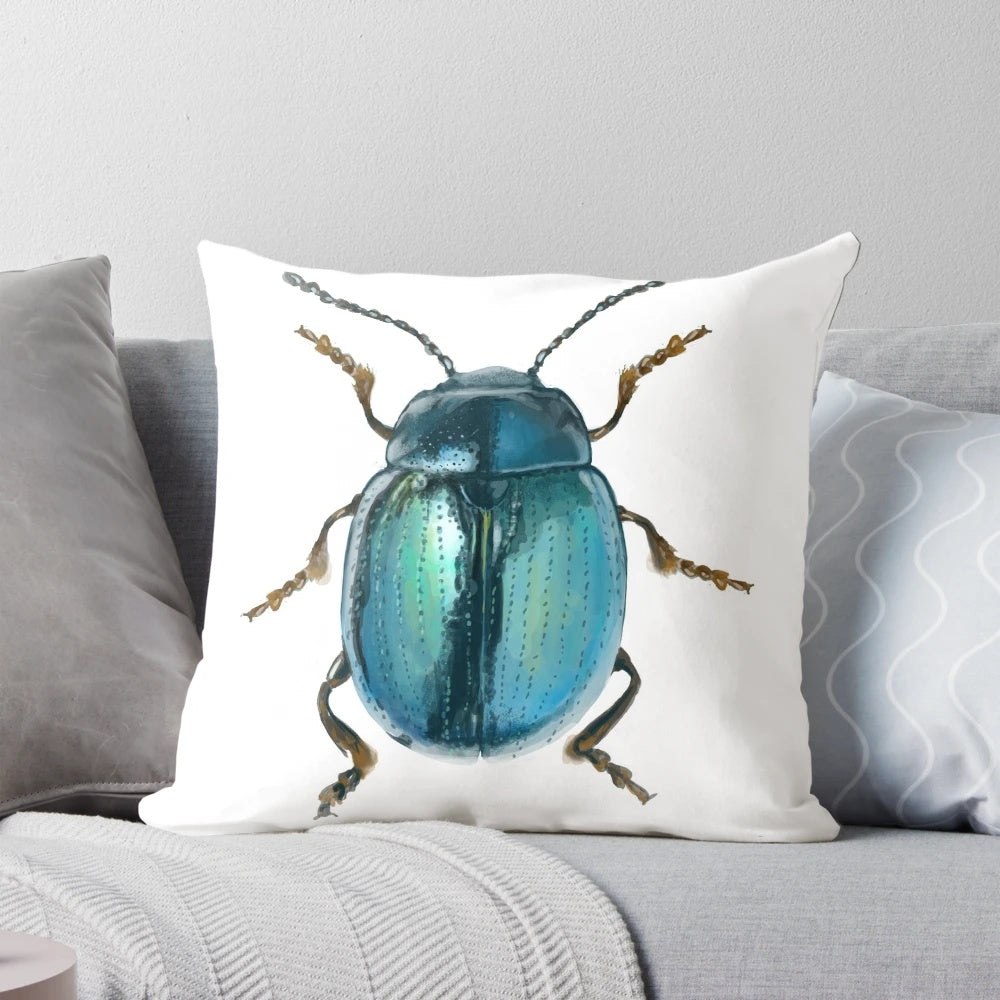 Blue beetle decorative throw pillow