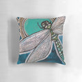 Blue and white dragonfly decorative pillow featuring nature-inspired art nouveau design by artist Lynnette Shelley