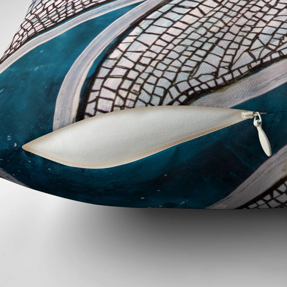 Blue and white dragonfly decorative pillow featuring nature-inspired art nouveau design by artist Lynnette Shelley