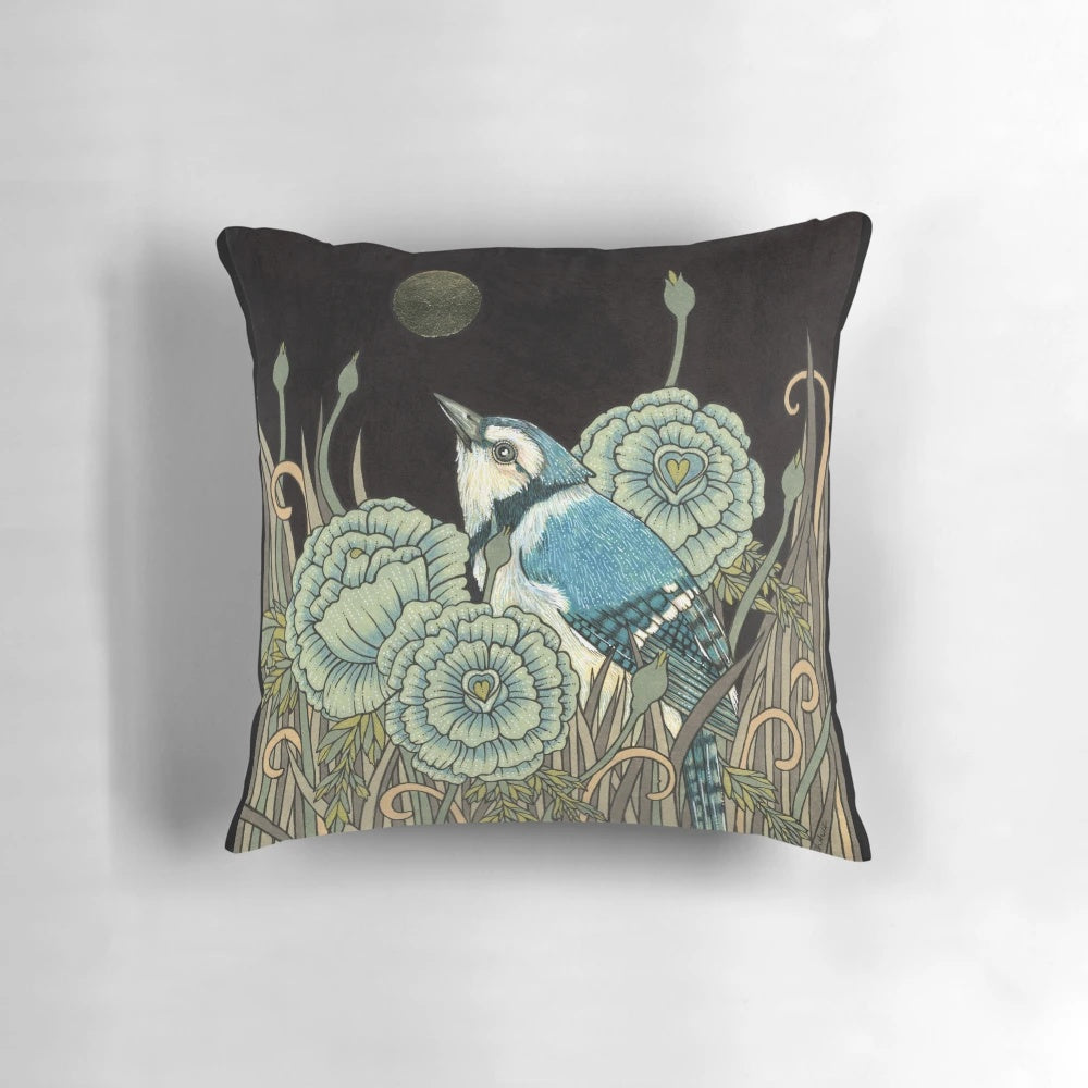 Blue Jay Decorative Pillow with Vibrant Feathers and Nature-Inspired Design