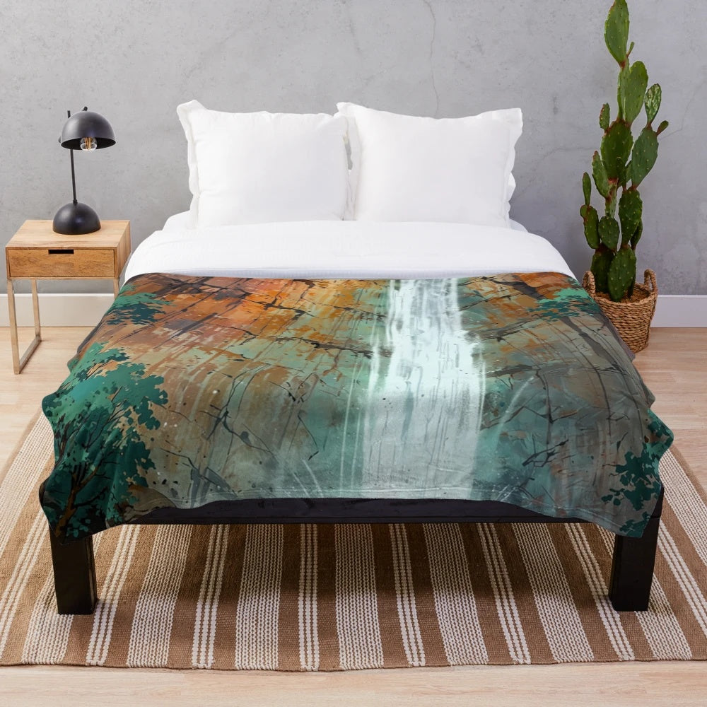 Bridal Veil Falls, Utah plush blanket featuring scenic landscape with mountains and waterfall