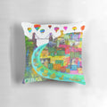 Vibrant collage pillow featuring the iconic Clifton Suspension Bridge and other Bristol landmarks