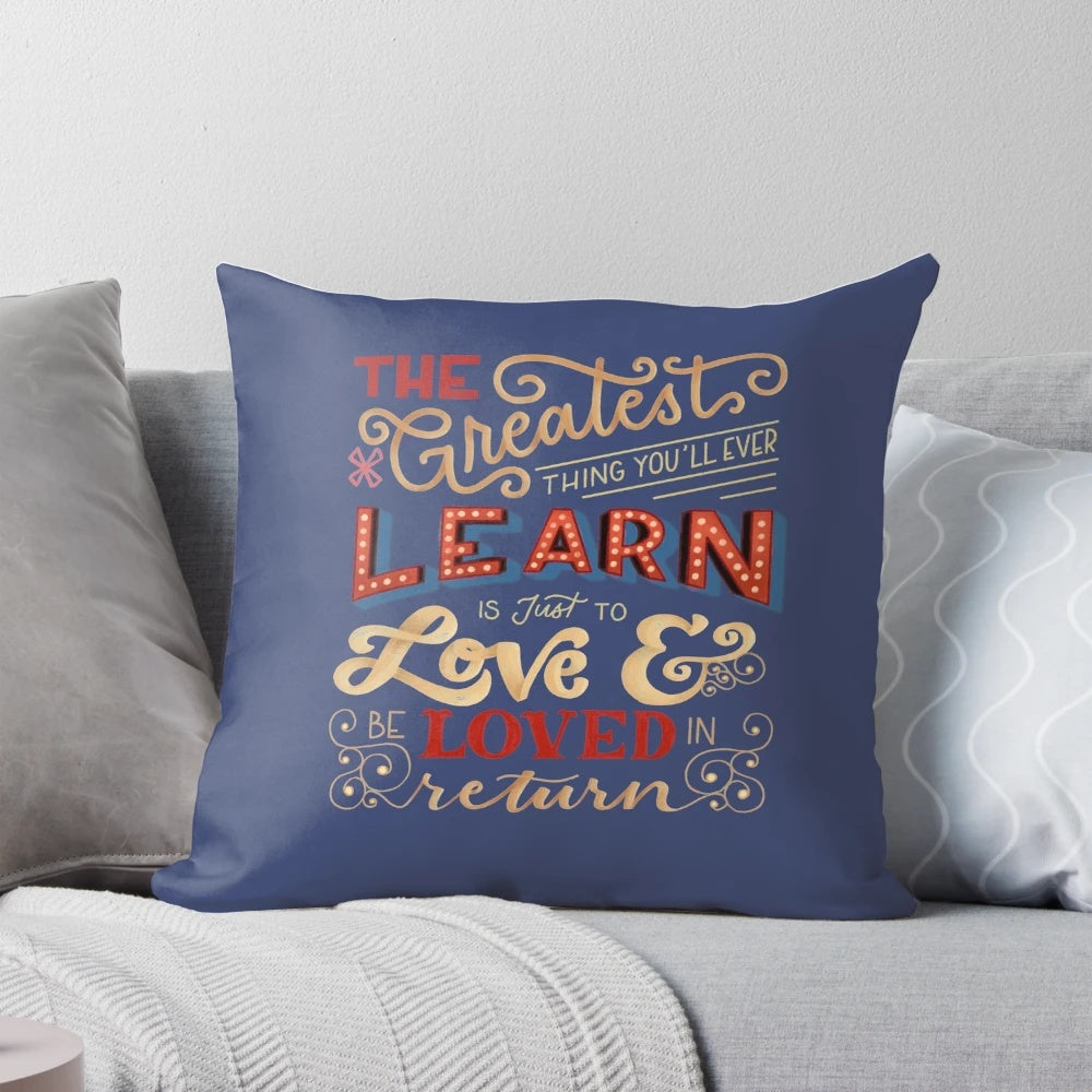 Breathtaking pillow featuring hand-lettered artwork inspired by the magic of Broadway musicals