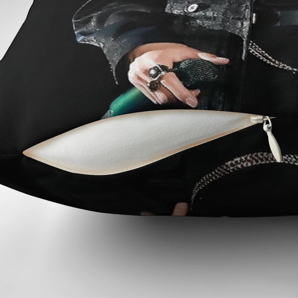 Stylish black pillow featuring the handsome K-pop idol V from BTS