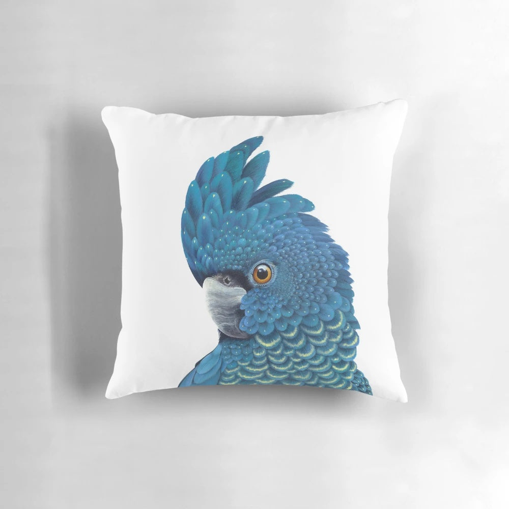 Calyptorhynchus Banksii Black Cockatoo Pillow with Vibrant Feather Design