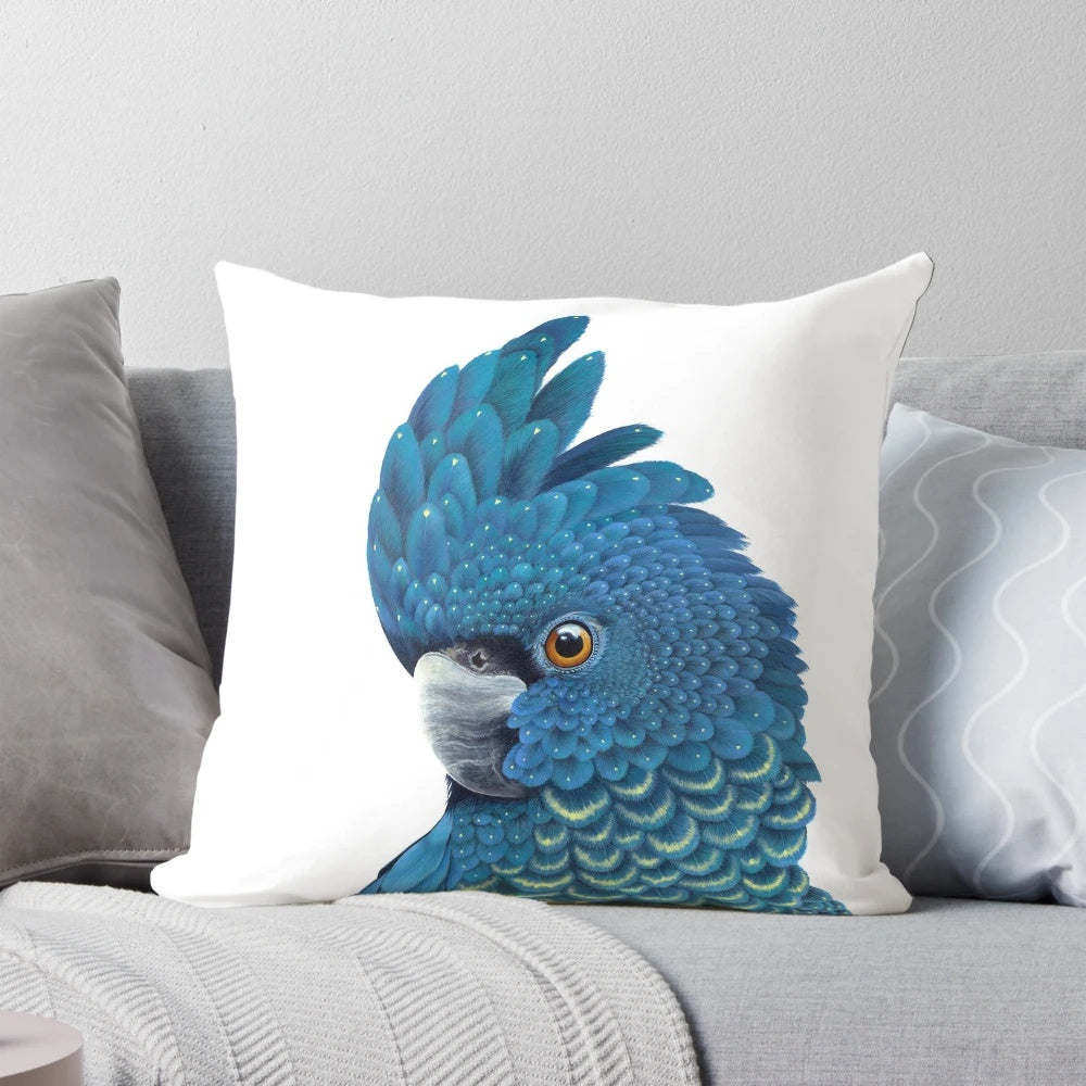 Calyptorhynchus Banksii Black Cockatoo Pillow with Vibrant Feather Design