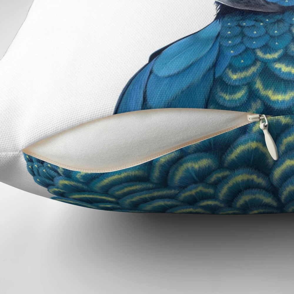 Calyptorhynchus Banksii Black Cockatoo Pillow with Vibrant Feather Design
