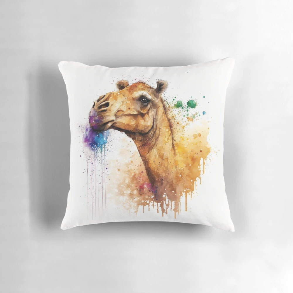 Decorative pillow featuring a beautiful watercolor camel design