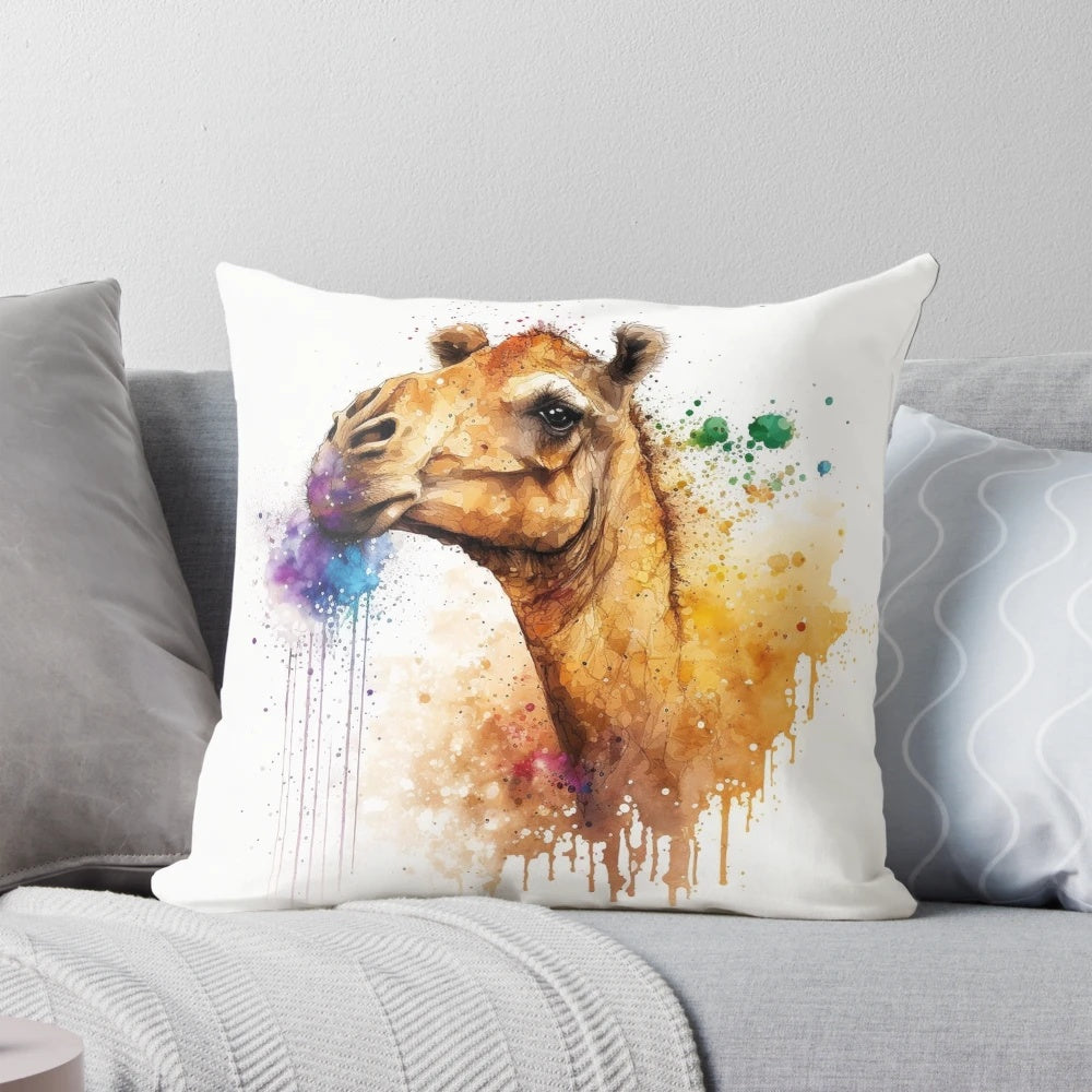Decorative pillow featuring a beautiful watercolor camel design