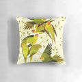 Vibrant digital illustration of the extinct Carolina parakeet on a soft, comfortable pillow.