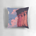 Pillow featuring a photograph of caryatid statues at dusk in an ancient Greek landscape