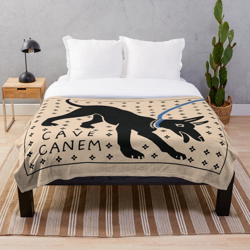 CAVE CANEM plush blanket featuring ancient Roman mosaic design
