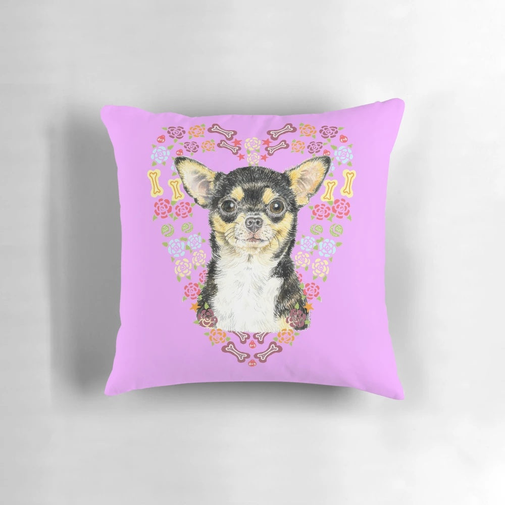 Soft, cozy Chihuahua dog portrait pillow featuring a high-quality image of a lovable Chihuahua.
