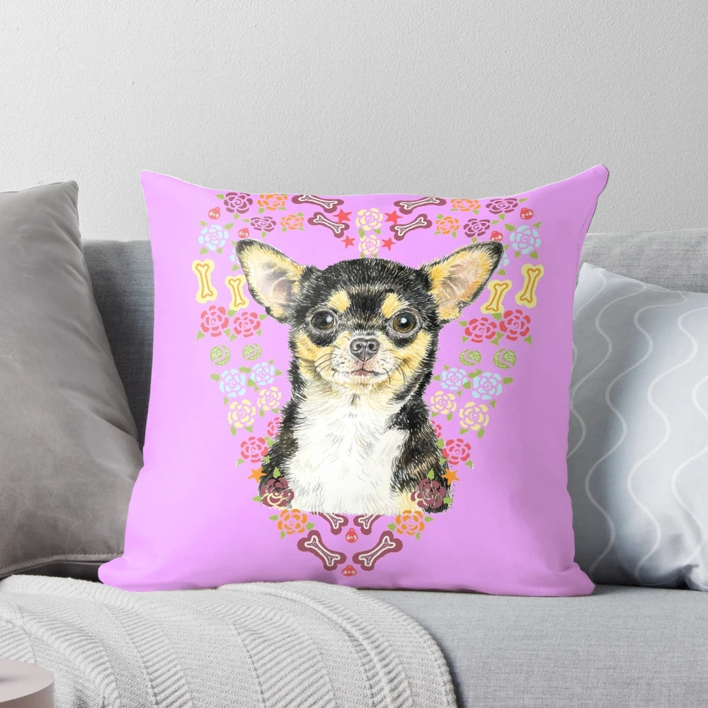 Soft, cozy Chihuahua dog portrait pillow featuring a high-quality image of a lovable Chihuahua.