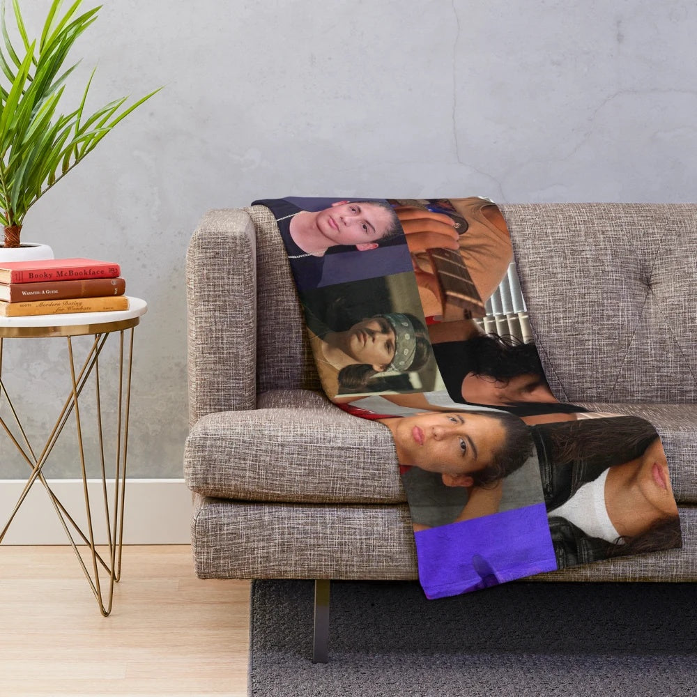 Plush blanket with collage of actor Miguel Cazarez Mora from the horror movie "The Black Phone