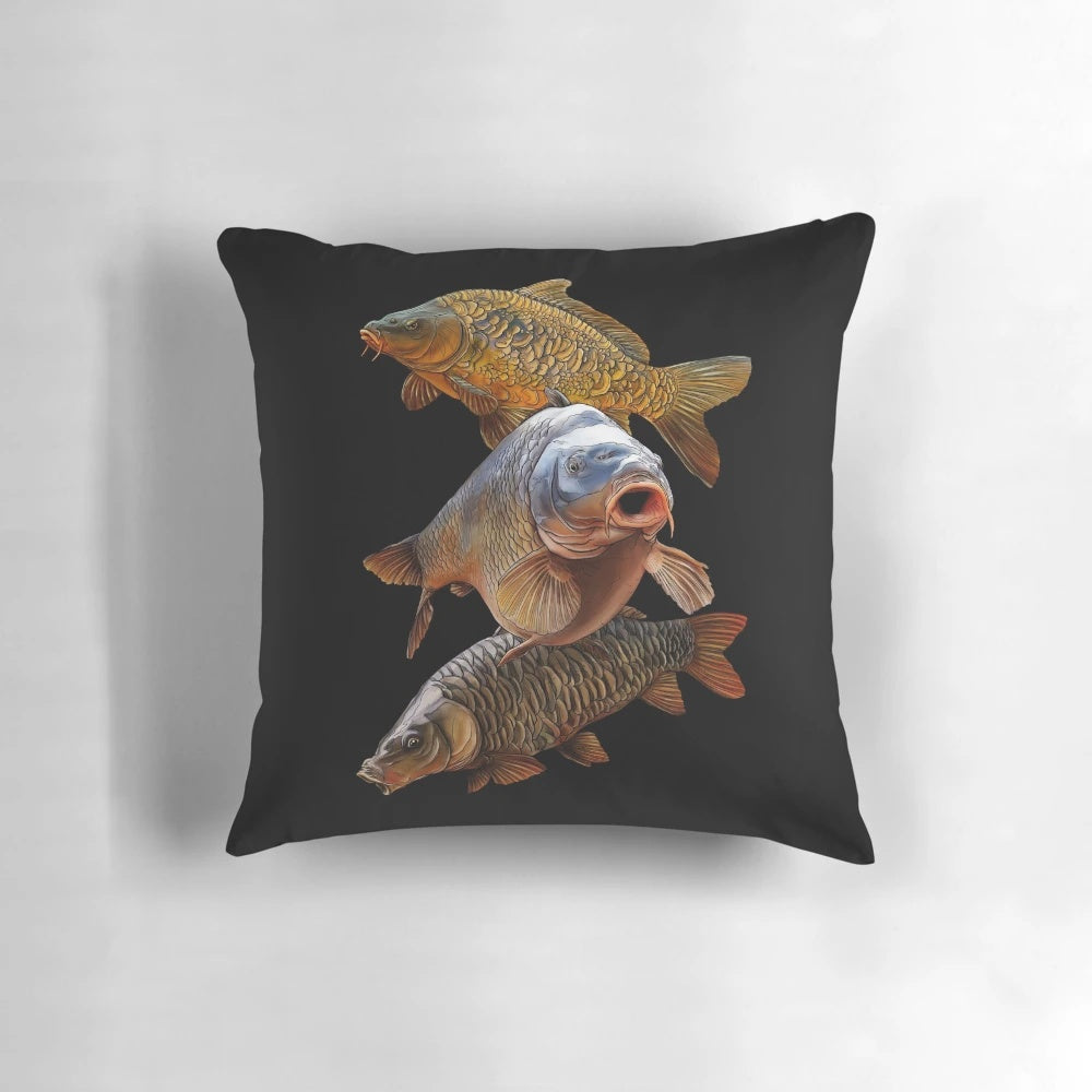 Detailed illustration of a fully scaled common carp on a comfortable pillow