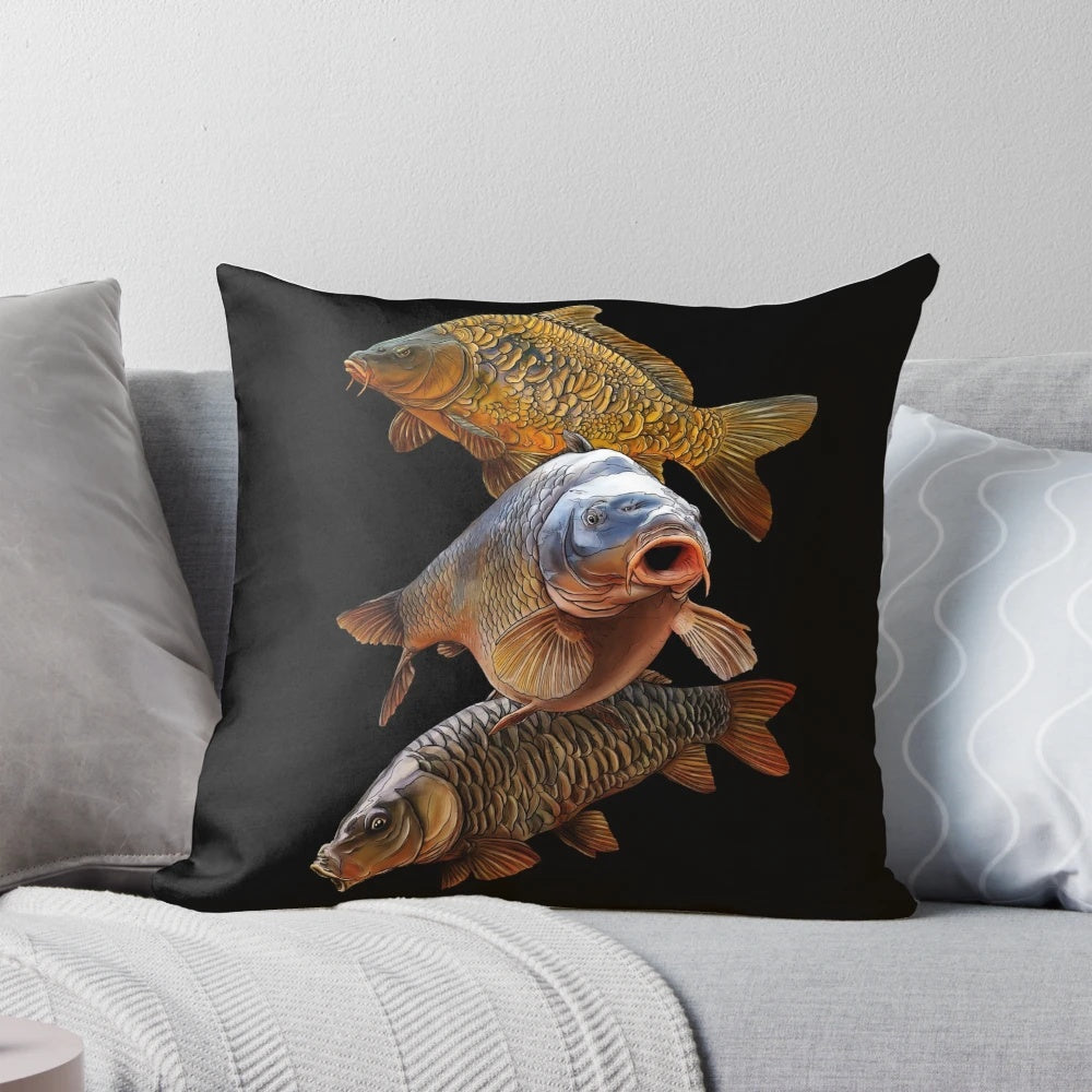 Detailed illustration of a fully scaled common carp on a comfortable pillow