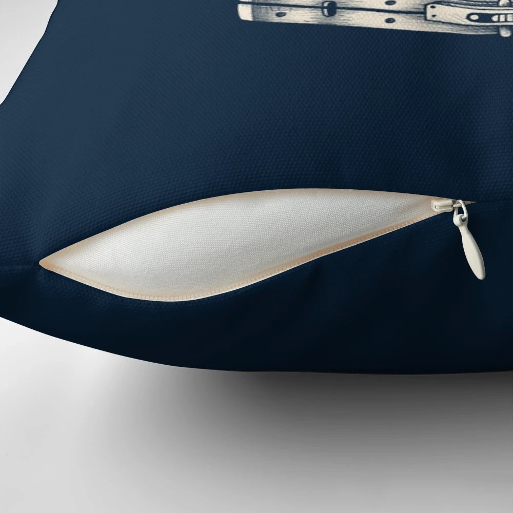 Spaceship-inspired decorative pillow with a surreal, starry night design