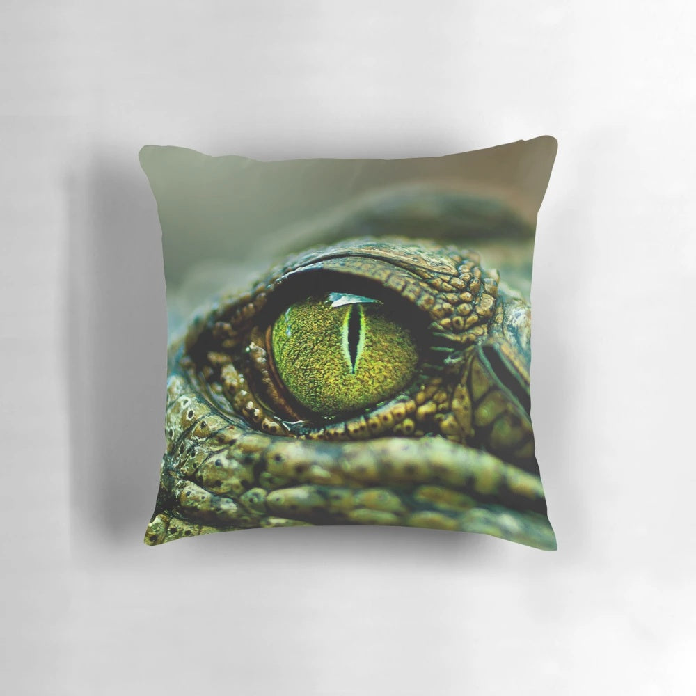 Close-up, high-resolution photograph of a vibrant, colorful crocodile eye.