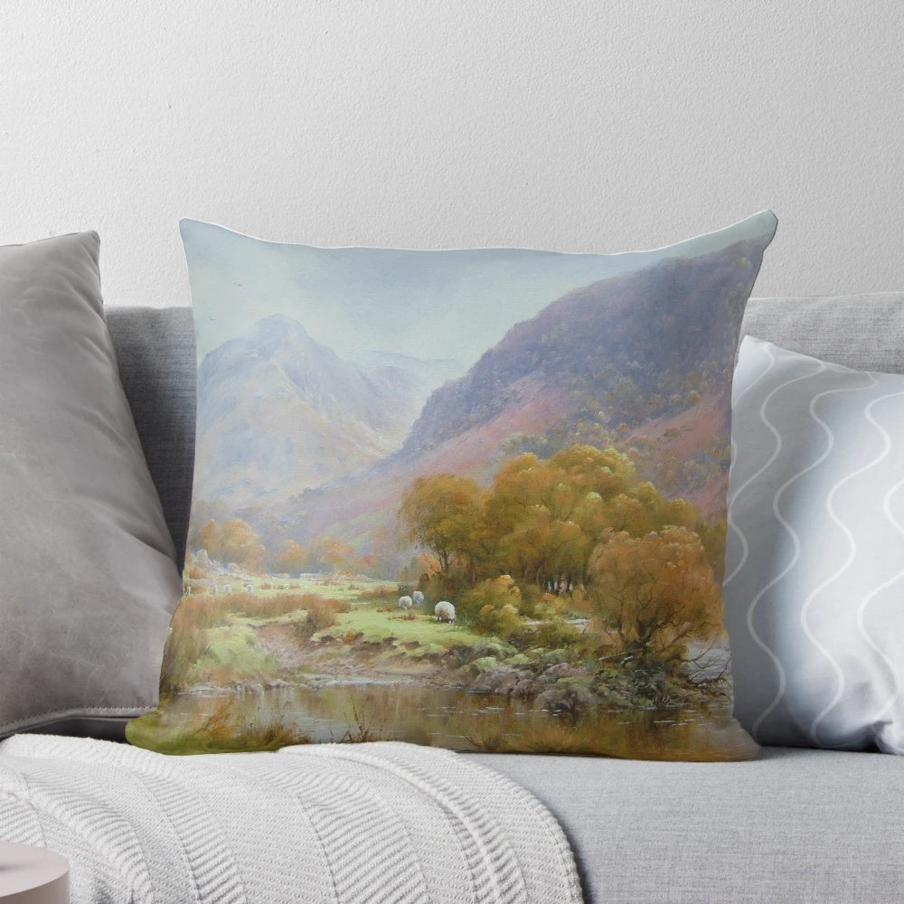 Picturesque oil painting depicting the rolling hills, lakes, and countryside of Cumbria, England