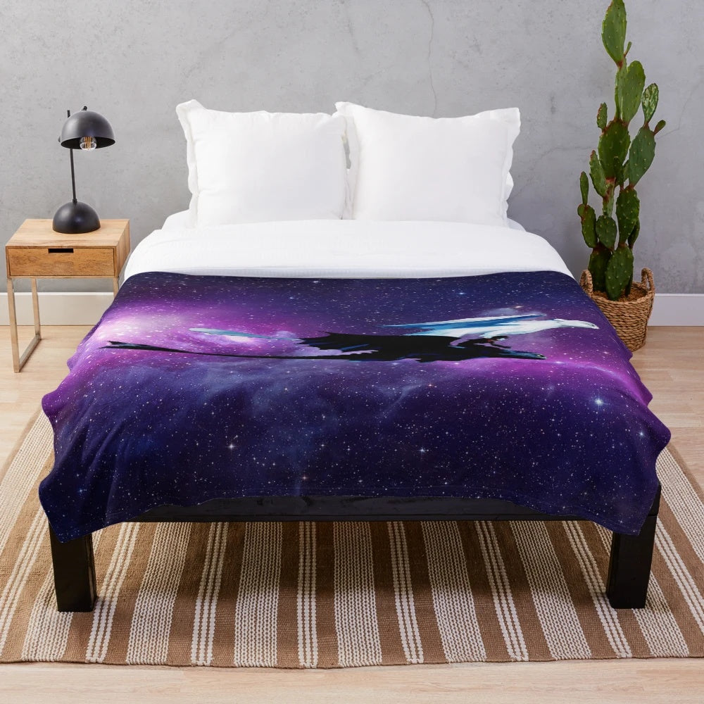 Dragon galaxy vector art design on a plush blanket