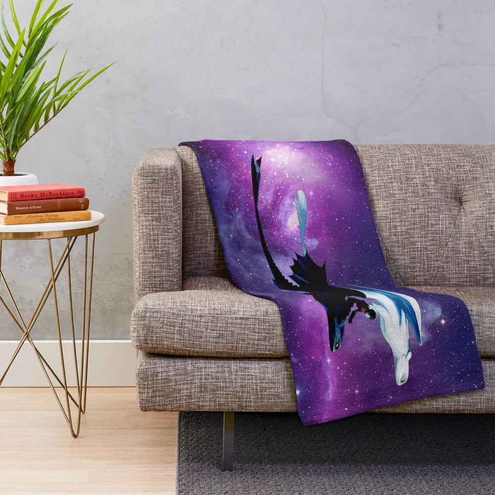 Dragon galaxy vector art design on a plush blanket