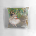 Elegant pillow featuring a high-definition reproduction of Edgar Degas' famous ballet dancer artwork